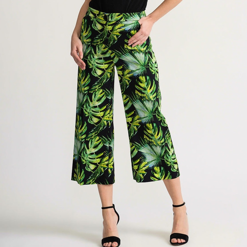 Joseph Ribkoff‎ Green Leaf Wide Leg Pants Size 8 Resort Work Business Casual